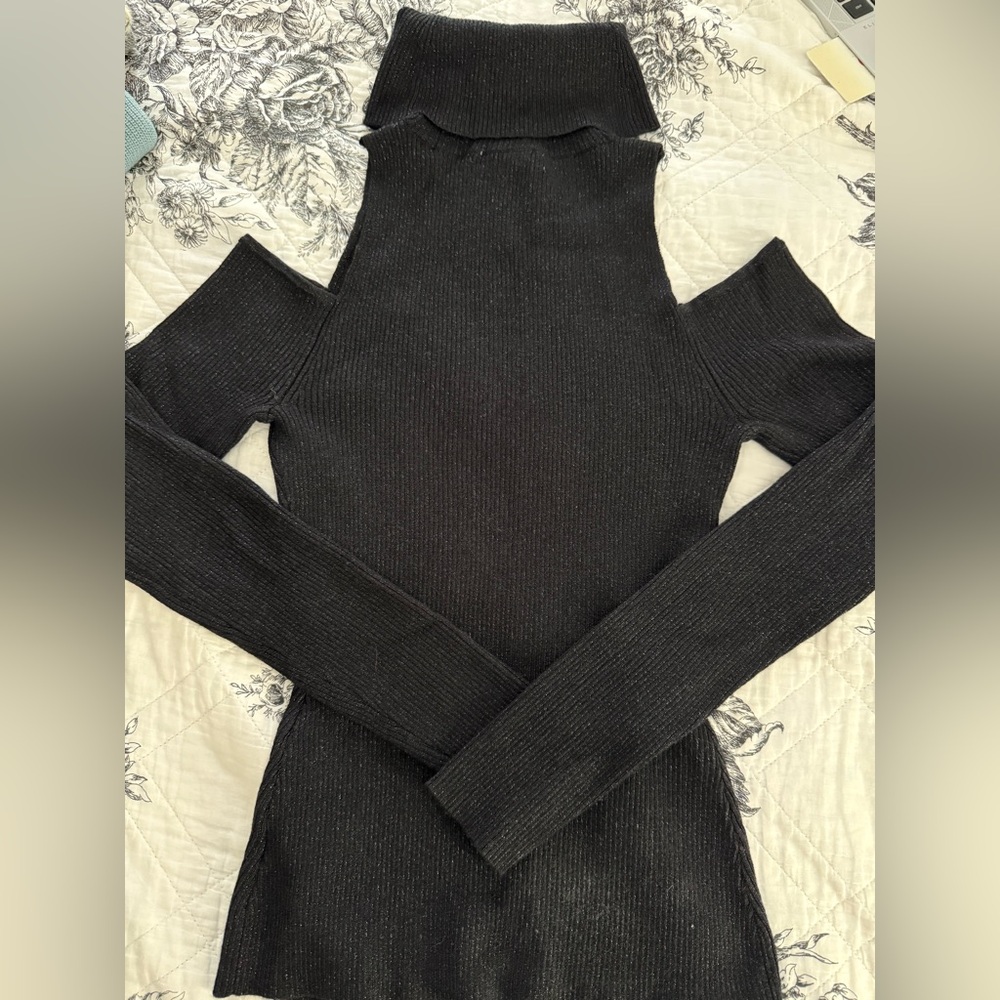 Black Cold Shoulder Turtleneck Sweater